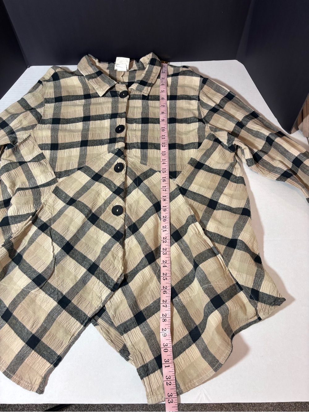 Mill Valley Hobo Shirt XL asymmetric button-down plaid shirt Lagenlook Artsy - Picture 11 of 11